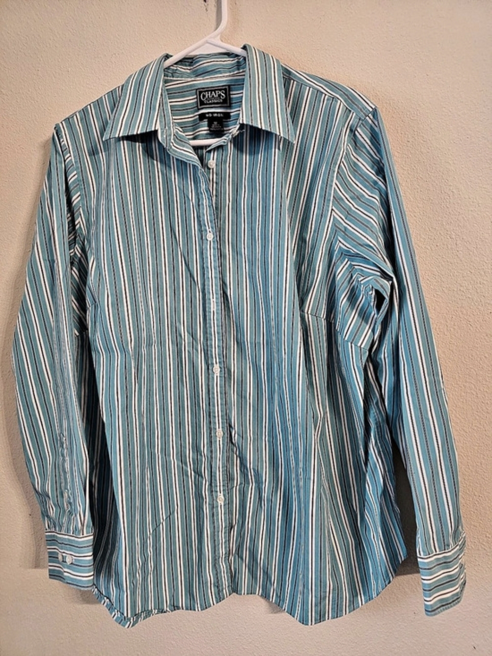 Chaps Womens Striped Cotton Shirt in Blue & White Size 1X